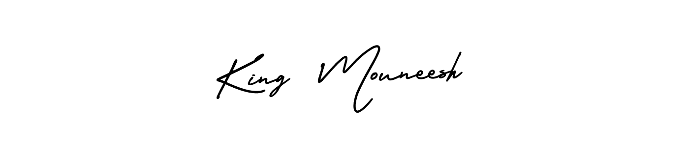 Similarly AmerikaSignatureDemo-Regular is the best handwritten signature design. Signature creator online .You can use it as an online autograph creator for name King  Mouneesh. King  Mouneesh signature style 3 images and pictures png