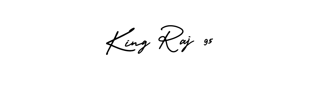 The best way (AmerikaSignatureDemo-Regular) to make a short signature is to pick only two or three words in your name. The name King Raj 95 include a total of six letters. For converting this name. King Raj 95 signature style 3 images and pictures png