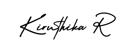 Practice writing Kiruthika R with the flow of AmerikaSignatureDemo-Regular lettering. A fantastic source of inspiration for developing your personal signature style. Kiruthika R signature style 3 images and pictures png