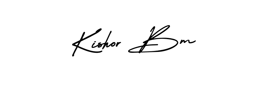 You should practise on your own different ways (AmerikaSignatureDemo-Regular) to write your name (Kishor Bm) in signature. don't let someone else do it for you. Kishor Bm signature style 3 images and pictures png