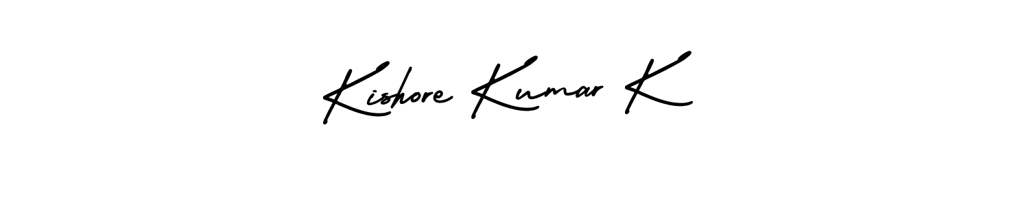 You should practise on your own different ways (AmerikaSignatureDemo-Regular) to write your name (Kishore Kumar K) in signature. don't let someone else do it for you. Kishore Kumar K signature style 3 images and pictures png