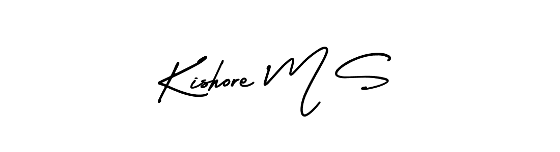 You should practise on your own different ways (AmerikaSignatureDemo-Regular) to write your name (Kishore M S) in signature. don't let someone else do it for you. Kishore M S signature style 3 images and pictures png