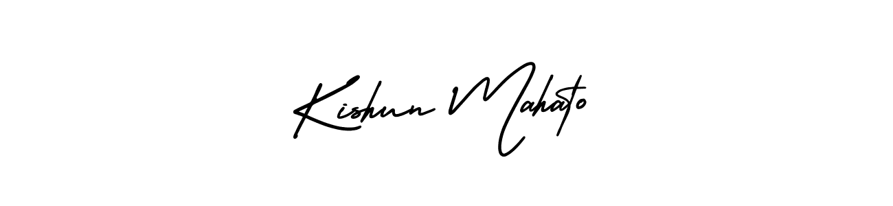 You should practise on your own different ways (AmerikaSignatureDemo-Regular) to write your name (Kishun Mahato) in signature. don't let someone else do it for you. Kishun Mahato signature style 3 images and pictures png