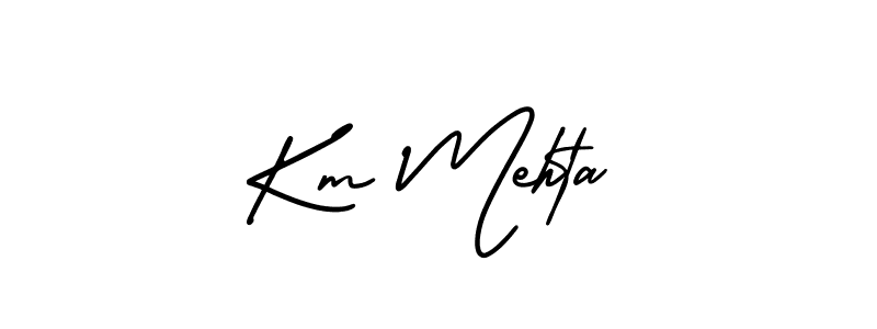 You should practise on your own different ways (AmerikaSignatureDemo-Regular) to write your name (Km Mehta) in signature. don't let someone else do it for you. Km Mehta signature style 3 images and pictures png