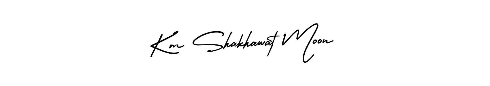 The best way (AmerikaSignatureDemo-Regular) to make a short signature is to pick only two or three words in your name. The name Km Shakhawat Moon include a total of six letters. For converting this name. Km Shakhawat Moon signature style 3 images and pictures png