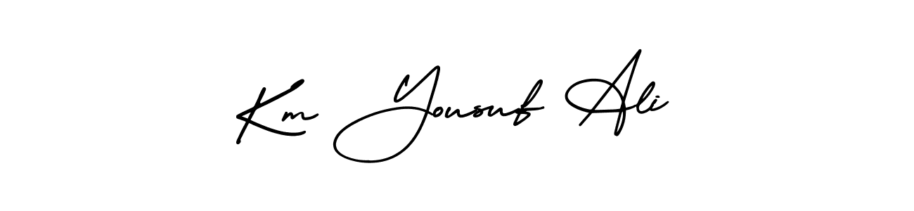 You should practise on your own different ways (AmerikaSignatureDemo-Regular) to write your name (Km Yousuf Ali) in signature. don't let someone else do it for you. Km Yousuf Ali signature style 3 images and pictures png