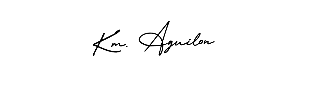 AmerikaSignatureDemo-Regular is a professional signature style that is perfect for those who want to add a touch of class to their signature. It is also a great choice for those who want to make their signature more unique. Get Km. Aguilon name to fancy signature for free. Km. Aguilon signature style 3 images and pictures png