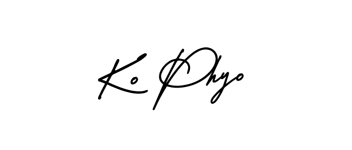 The best way (AmerikaSignatureDemo-Regular) to make a short signature is to pick only two or three words in your name. The name Ko Phyo include a total of six letters. For converting this name. Ko Phyo signature style 3 images and pictures png