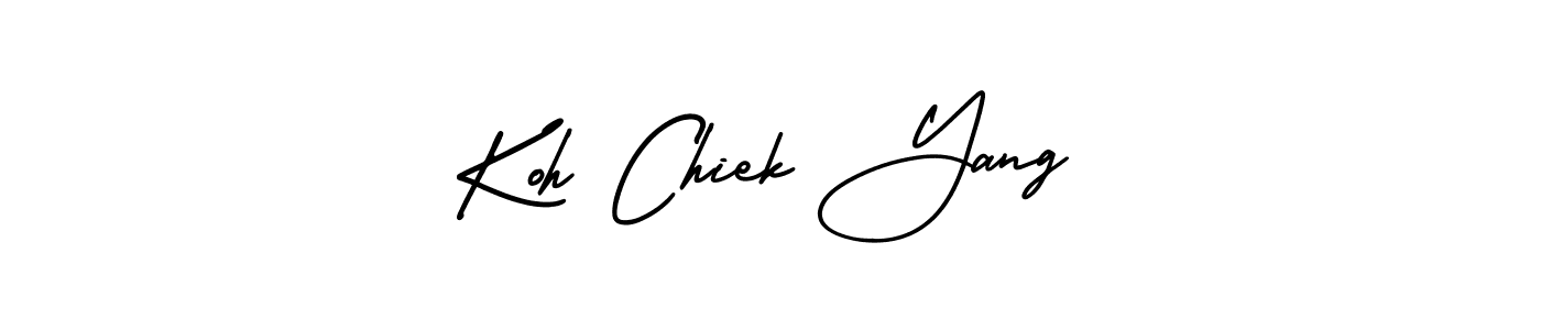 The best way (AmerikaSignatureDemo-Regular) to make a short signature is to pick only two or three words in your name. The name Koh Chiek Yang include a total of six letters. For converting this name. Koh Chiek Yang signature style 3 images and pictures png