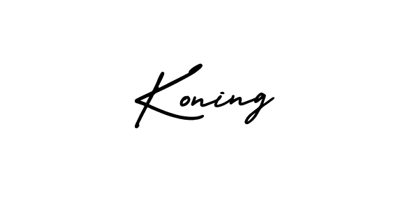 The best way (AmerikaSignatureDemo-Regular) to make a short signature is to pick only two or three words in your name. The name Koning include a total of six letters. For converting this name. Koning signature style 3 images and pictures png