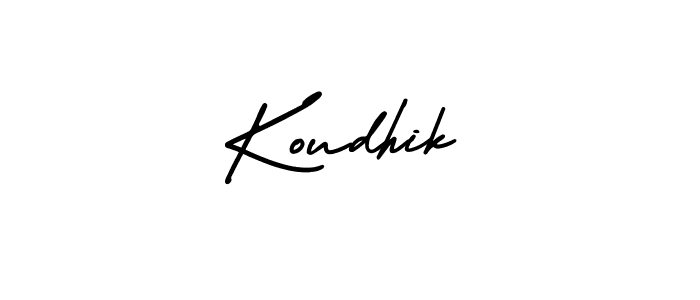 You should practise on your own different ways (AmerikaSignatureDemo-Regular) to write your name (Koudhik) in signature. don't let someone else do it for you. Koudhik signature style 3 images and pictures png