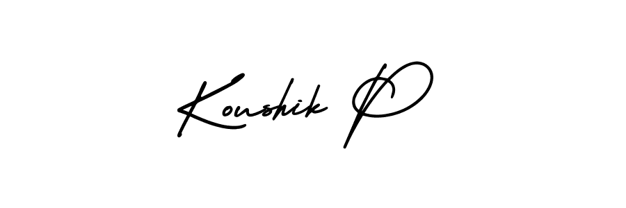 The best way (AmerikaSignatureDemo-Regular) to make a short signature is to pick only two or three words in your name. The name Koushik P include a total of six letters. For converting this name. Koushik P signature style 3 images and pictures png