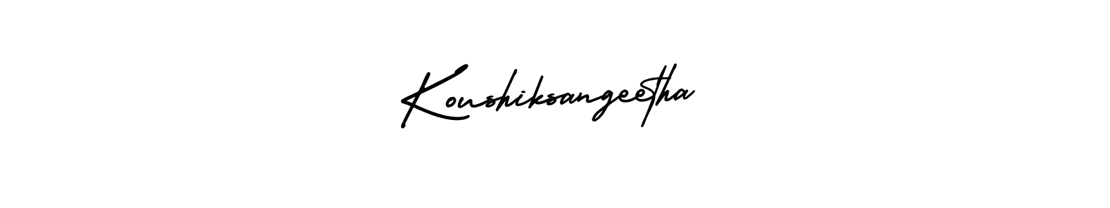 The best way (AmerikaSignatureDemo-Regular) to make a short signature is to pick only two or three words in your name. The name Koushiksangeetha include a total of six letters. For converting this name. Koushiksangeetha signature style 3 images and pictures png