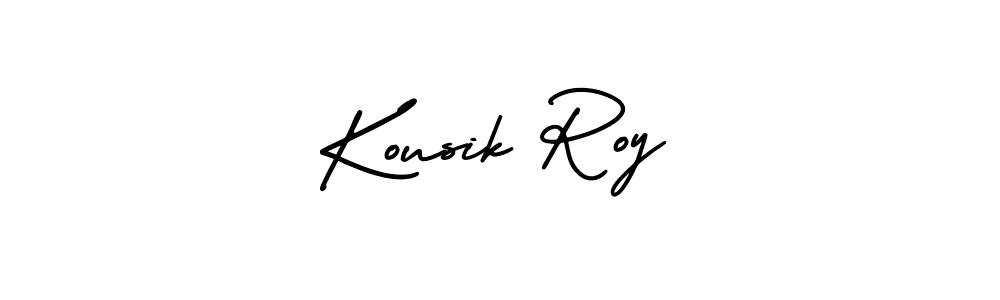 You should practise on your own different ways (AmerikaSignatureDemo-Regular) to write your name (Kousik Roy) in signature. don't let someone else do it for you. Kousik Roy signature style 3 images and pictures png