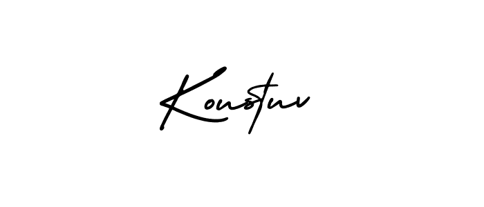 You should practise on your own different ways (AmerikaSignatureDemo-Regular) to write your name (Koustuv) in signature. don't let someone else do it for you. Koustuv signature style 3 images and pictures png