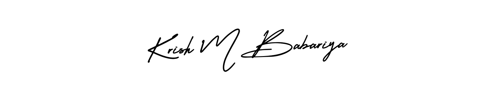 You should practise on your own different ways (AmerikaSignatureDemo-Regular) to write your name (Krish M Babariya) in signature. don't let someone else do it for you. Krish M Babariya signature style 3 images and pictures png