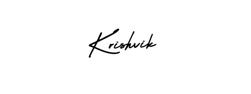 You should practise on your own different ways (AmerikaSignatureDemo-Regular) to write your name (Krishvik) in signature. don't let someone else do it for you. Krishvik signature style 3 images and pictures png