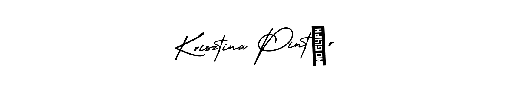 You should practise on your own different ways (AmerikaSignatureDemo-Regular) to write your name (Krisztina Pintér) in signature. don't let someone else do it for you. Krisztina Pintér signature style 3 images and pictures png
