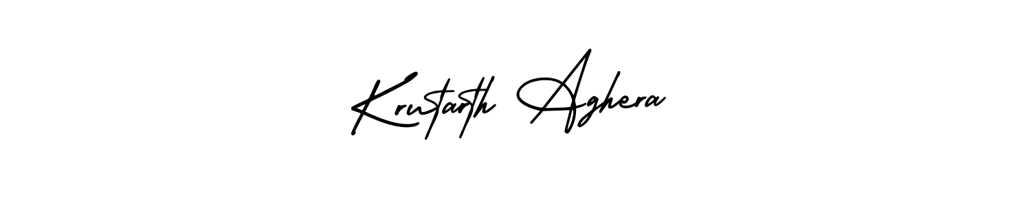 You should practise on your own different ways (AmerikaSignatureDemo-Regular) to write your name (Krutarth Aghera) in signature. don't let someone else do it for you. Krutarth Aghera signature style 3 images and pictures png