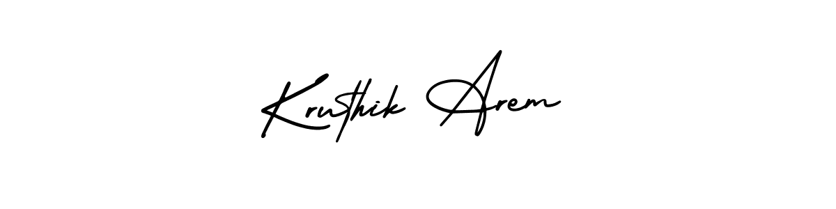 The best way (AmerikaSignatureDemo-Regular) to make a short signature is to pick only two or three words in your name. The name Kruthik Arem include a total of six letters. For converting this name. Kruthik Arem signature style 3 images and pictures png