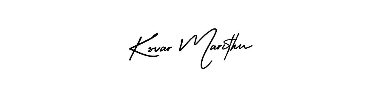 You should practise on your own different ways (AmerikaSignatureDemo-Regular) to write your name (Ksvar Marithu) in signature. don't let someone else do it for you. Ksvar Marithu signature style 3 images and pictures png