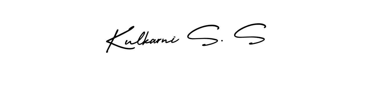 The best way (AmerikaSignatureDemo-Regular) to make a short signature is to pick only two or three words in your name. The name Kulkarni S. S include a total of six letters. For converting this name. Kulkarni S. S signature style 3 images and pictures png