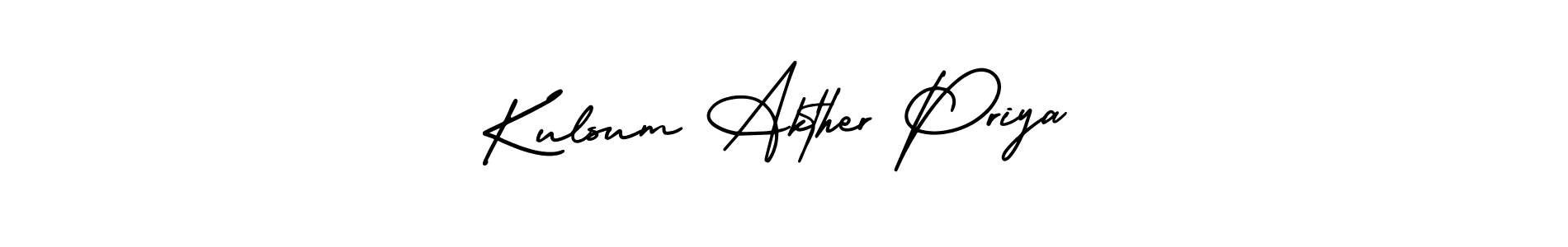 You should practise on your own different ways (AmerikaSignatureDemo-Regular) to write your name (Kulsum Akther Priya) in signature. don't let someone else do it for you. Kulsum Akther Priya signature style 3 images and pictures png