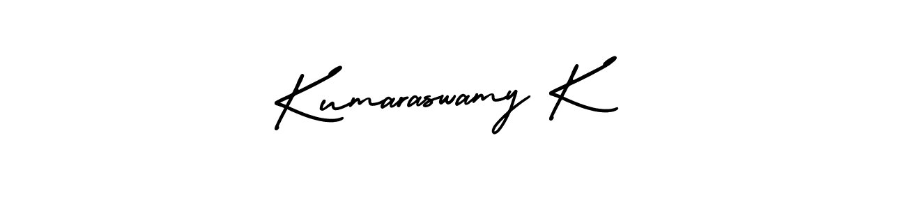 You should practise on your own different ways (AmerikaSignatureDemo-Regular) to write your name (Kumaraswamy K) in signature. don't let someone else do it for you. Kumaraswamy K signature style 3 images and pictures png