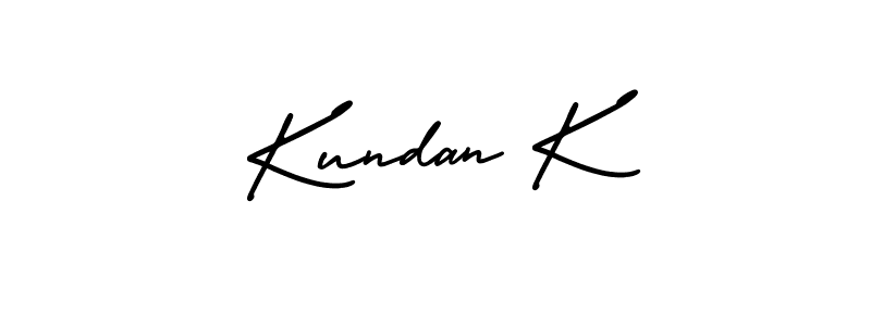 You should practise on your own different ways (AmerikaSignatureDemo-Regular) to write your name (Kundan K) in signature. don't let someone else do it for you. Kundan K signature style 3 images and pictures png