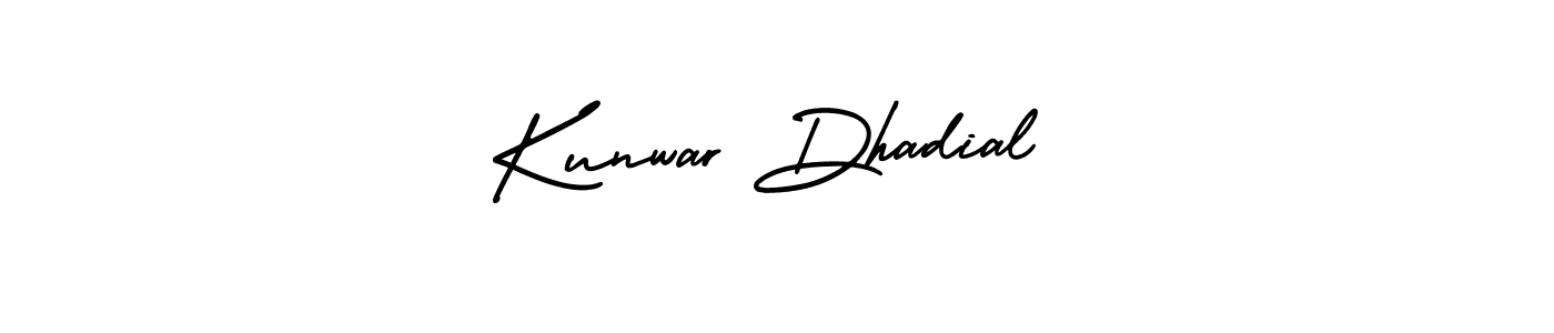 The best way (AmerikaSignatureDemo-Regular) to make a short signature is to pick only two or three words in your name. The name Kunwar Dhadial include a total of six letters. For converting this name. Kunwar Dhadial signature style 3 images and pictures png