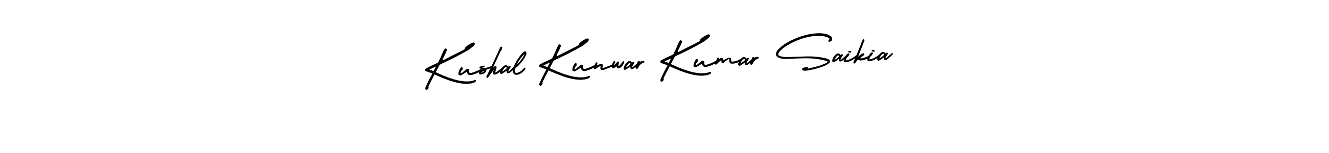 The best way (AmerikaSignatureDemo-Regular) to make a short signature is to pick only two or three words in your name. The name Kushal Kunwar Kumar Saikia include a total of six letters. For converting this name. Kushal Kunwar Kumar Saikia signature style 3 images and pictures png