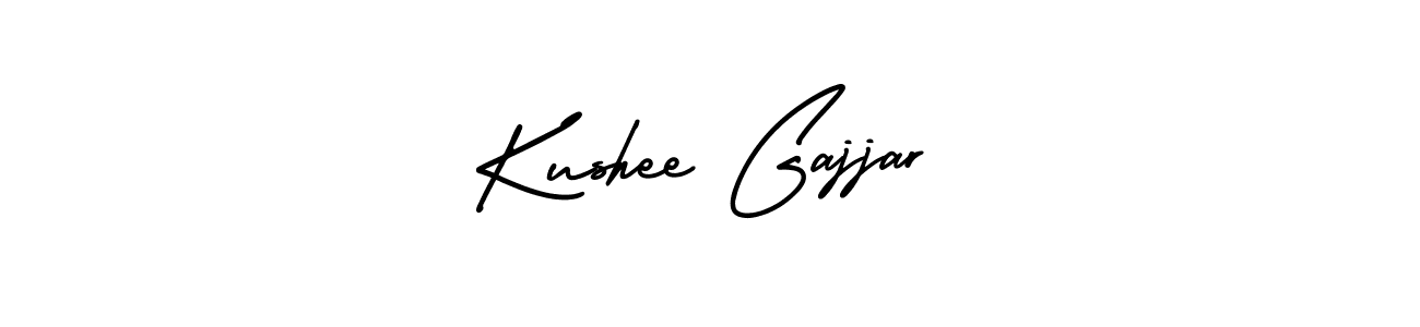 The best way (AmerikaSignatureDemo-Regular) to make a short signature is to pick only two or three words in your name. The name Kushee Gajjar include a total of six letters. For converting this name. Kushee Gajjar signature style 3 images and pictures png