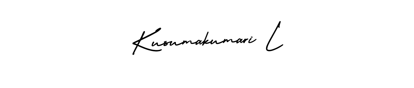This is the best signature style for the Kusumakumari L name. Also you like these signature font (AmerikaSignatureDemo-Regular). Mix name signature. Kusumakumari L signature style 3 images and pictures png