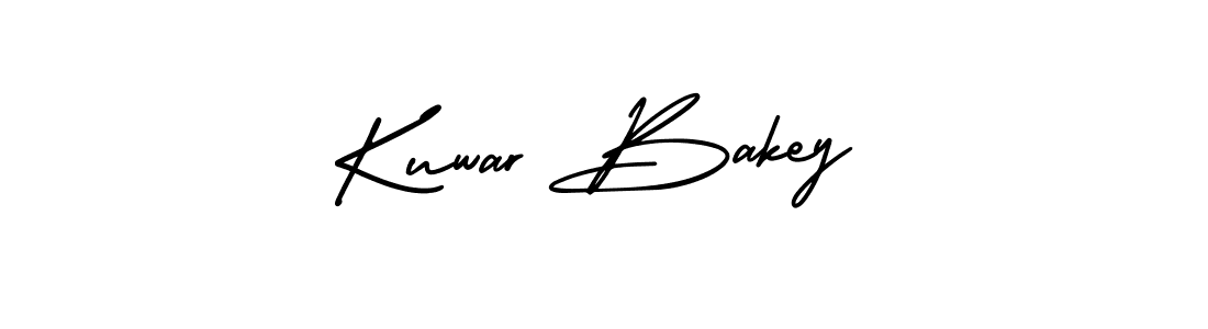 You should practise on your own different ways (AmerikaSignatureDemo-Regular) to write your name (Kuwar Bakey) in signature. don't let someone else do it for you. Kuwar Bakey signature style 3 images and pictures png