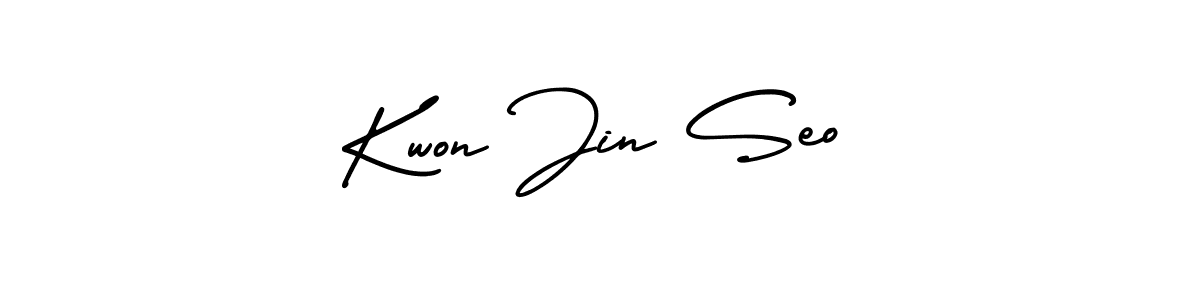 The best way (AmerikaSignatureDemo-Regular) to make a short signature is to pick only two or three words in your name. The name Kwon Jin Seo include a total of six letters. For converting this name. Kwon Jin Seo signature style 3 images and pictures png