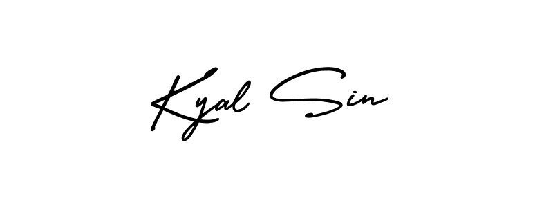 You should practise on your own different ways (AmerikaSignatureDemo-Regular) to write your name (Kyal Sin) in signature. don't let someone else do it for you. Kyal Sin signature style 3 images and pictures png