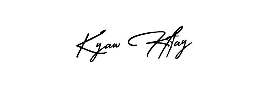 You should practise on your own different ways (AmerikaSignatureDemo-Regular) to write your name (Kyaw Htay) in signature. don't let someone else do it for you. Kyaw Htay signature style 3 images and pictures png