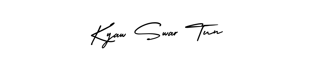 This is the best signature style for the Kyaw Swar Tun name. Also you like these signature font (AmerikaSignatureDemo-Regular). Mix name signature. Kyaw Swar Tun signature style 3 images and pictures png