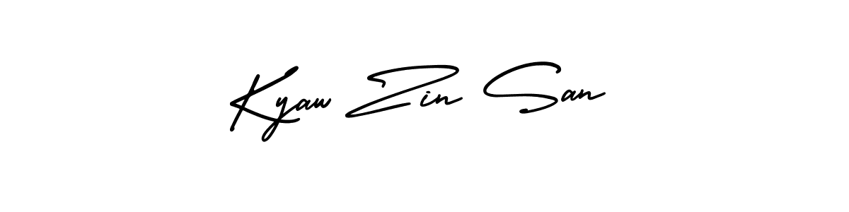 This is the best signature style for the Kyaw Zin San name. Also you like these signature font (AmerikaSignatureDemo-Regular). Mix name signature. Kyaw Zin San signature style 3 images and pictures png