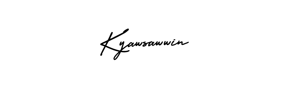 You should practise on your own different ways (AmerikaSignatureDemo-Regular) to write your name (Kyawsawwin) in signature. don't let someone else do it for you. Kyawsawwin signature style 3 images and pictures png