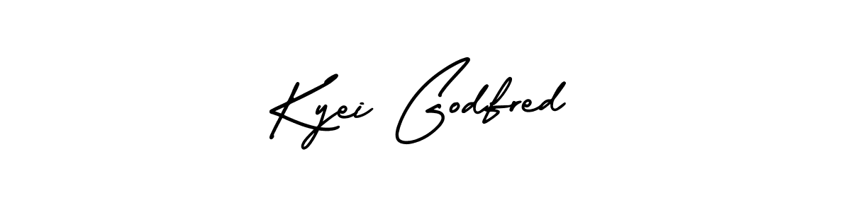 The best way (AmerikaSignatureDemo-Regular) to make a short signature is to pick only two or three words in your name. The name Kyei Godfred include a total of six letters. For converting this name. Kyei Godfred signature style 3 images and pictures png