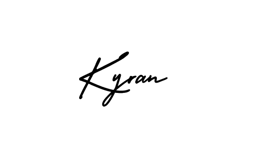 You should practise on your own different ways (AmerikaSignatureDemo-Regular) to write your name (Kyran) in signature. don't let someone else do it for you. Kyran signature style 3 images and pictures png