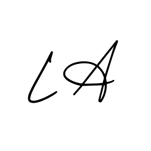 Use a signature maker to create a handwritten signature online. With this signature software, you can design (AmerikaSignatureDemo-Regular) your own signature for name L A. L A signature style 3 images and pictures png