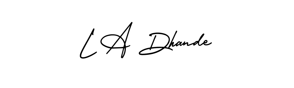 AmerikaSignatureDemo-Regular is a professional signature style that is perfect for those who want to add a touch of class to their signature. It is also a great choice for those who want to make their signature more unique. Get L A Dhande name to fancy signature for free. L A Dhande signature style 3 images and pictures png