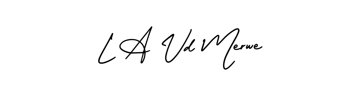 if you are searching for the best signature style for your name L A Vd Merwe. so please give up your signature search. here we have designed multiple signature styles  using AmerikaSignatureDemo-Regular. L A Vd Merwe signature style 3 images and pictures png