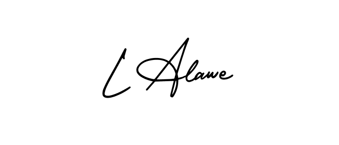 The best way (AmerikaSignatureDemo-Regular) to make a short signature is to pick only two or three words in your name. The name L Alawe include a total of six letters. For converting this name. L Alawe signature style 3 images and pictures png