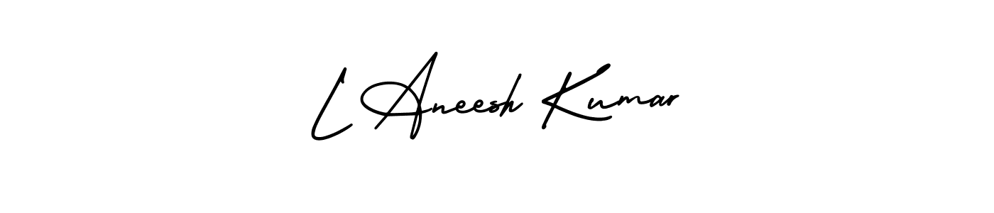 The best way (AmerikaSignatureDemo-Regular) to make a short signature is to pick only two or three words in your name. The name L Aneesh Kumar include a total of six letters. For converting this name. L Aneesh Kumar signature style 3 images and pictures png