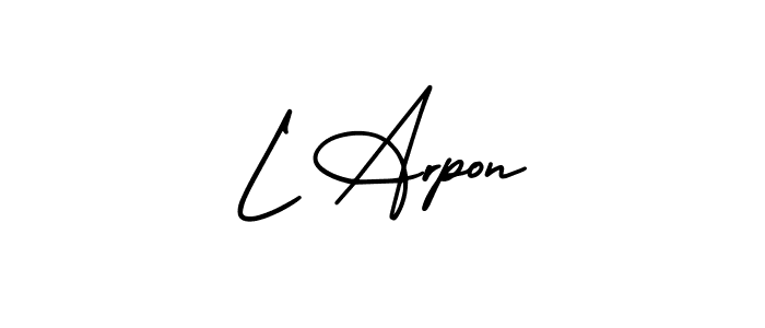 The best way (AmerikaSignatureDemo-Regular) to make a short signature is to pick only two or three words in your name. The name L Arpon include a total of six letters. For converting this name. L Arpon signature style 3 images and pictures png