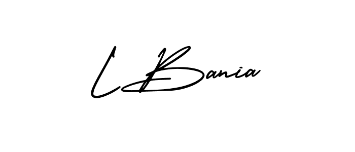 The best way (AmerikaSignatureDemo-Regular) to make a short signature is to pick only two or three words in your name. The name L Bania include a total of six letters. For converting this name. L Bania signature style 3 images and pictures png