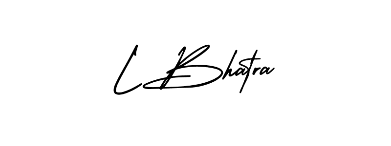 The best way (AmerikaSignatureDemo-Regular) to make a short signature is to pick only two or three words in your name. The name L Bhatra include a total of six letters. For converting this name. L Bhatra signature style 3 images and pictures png